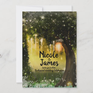 Invitation Mariage dans une forêt enchantée verte scintillant