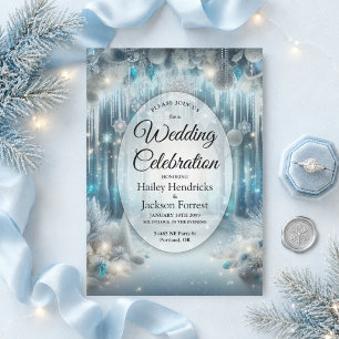 Invitation Mariage dans une forêt enneigée étincelante