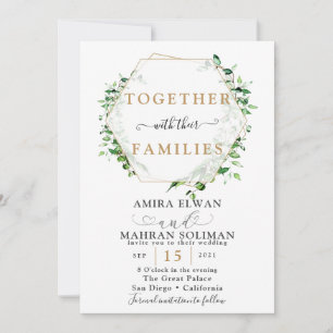 Invitation Mariage d'aquarelle à cadre doré vert