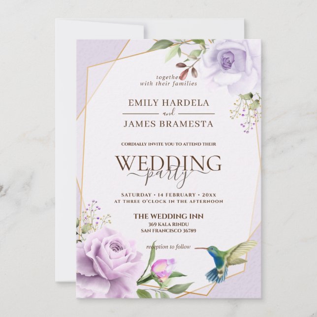 Invitation Mariage d'aquarelle à Rose pourpre  (Devant)