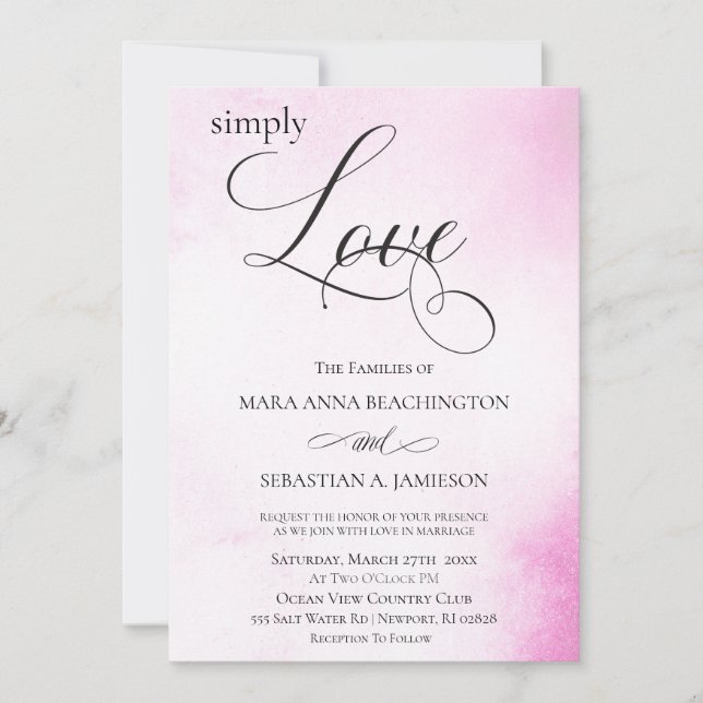 Invitation *~* Mariage d'aquarelle Abstrait rose pâle moderne (Devant)