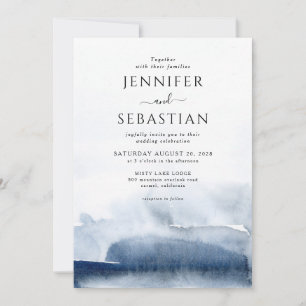 Invitation Mariage d'aquarelle Abstraite bleu Ethereal