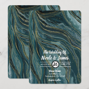 Invitation Mariage d'aquarelle Abstraite turquoise Blue Gold