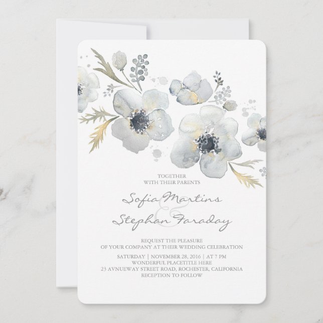 Invitation Mariage d'aquarelle Anemones Bouquet Vintage (Devant)