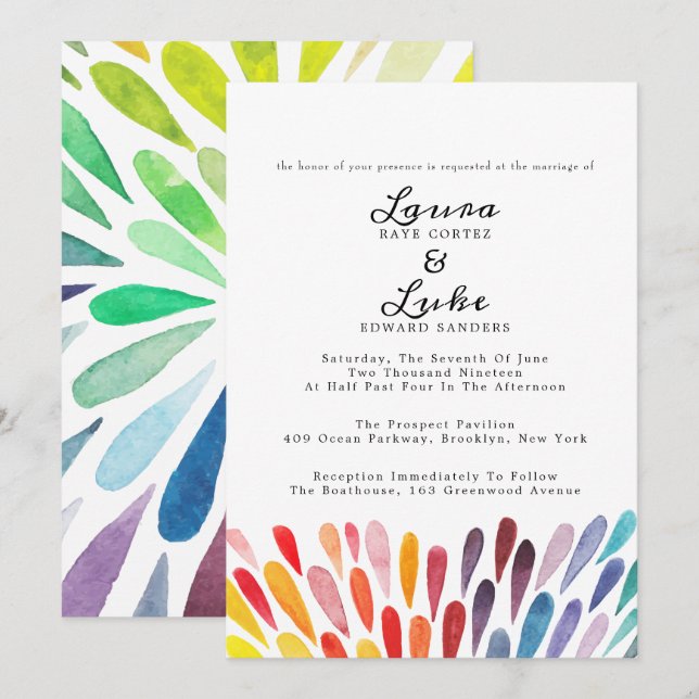 Invitation Mariage d'aquarelle arc-en-ciel (Devant / Derrière)