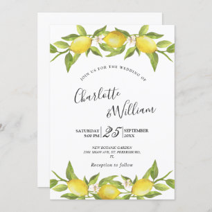 Invitation Mariage d'aquarelle aux citrons fleuris