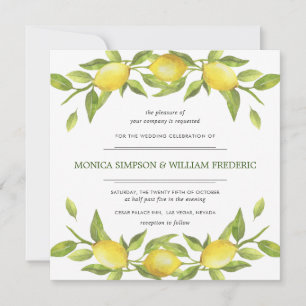 Invitation Mariage d'aquarelle aux citrons fleuris