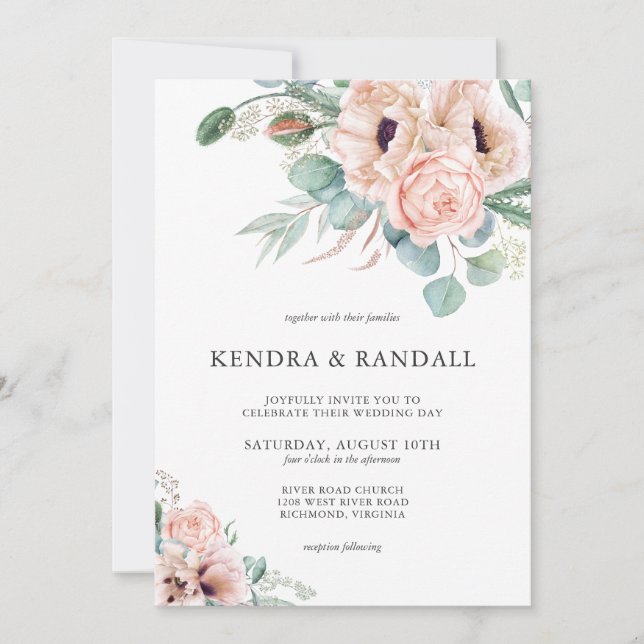 Invitation Mariage d'aquarelle beige et de verdure (Devant)