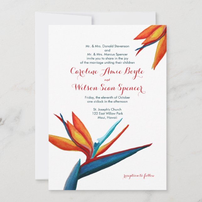 Invitation Mariage d'aquarelle Bird of Paradise (Devant)