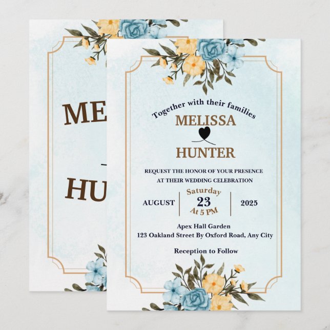 Invitation Mariage d'aquarelle blanc élégant (Devant / Derrière)