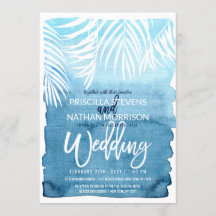 Mariage d'aquarelle bleu à armature de palmiers bl