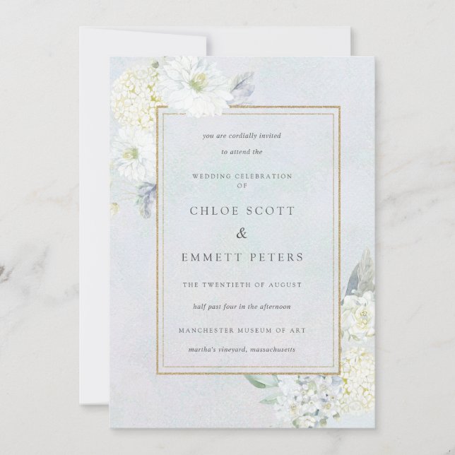 Invitation Mariage d'aquarelle bleu et blanc (Devant)