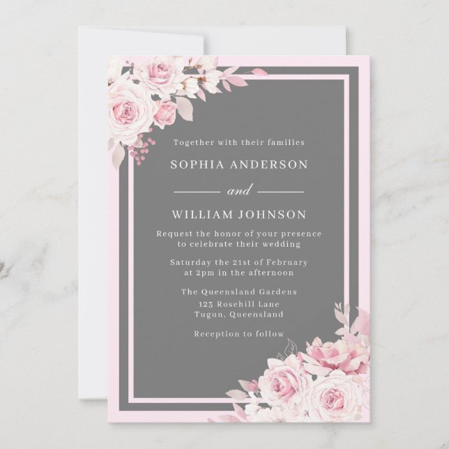 Invitation Mariage d'aquarelle bleu et gris (Devant)