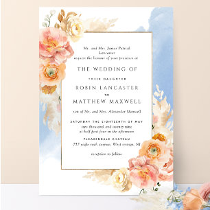 Invitation Mariage d'aquarelle bleu flou à la broche