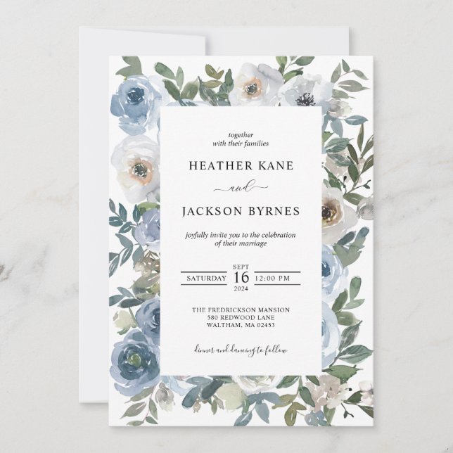 Invitation Mariage d'aquarelle bleu foncé  (Devant)