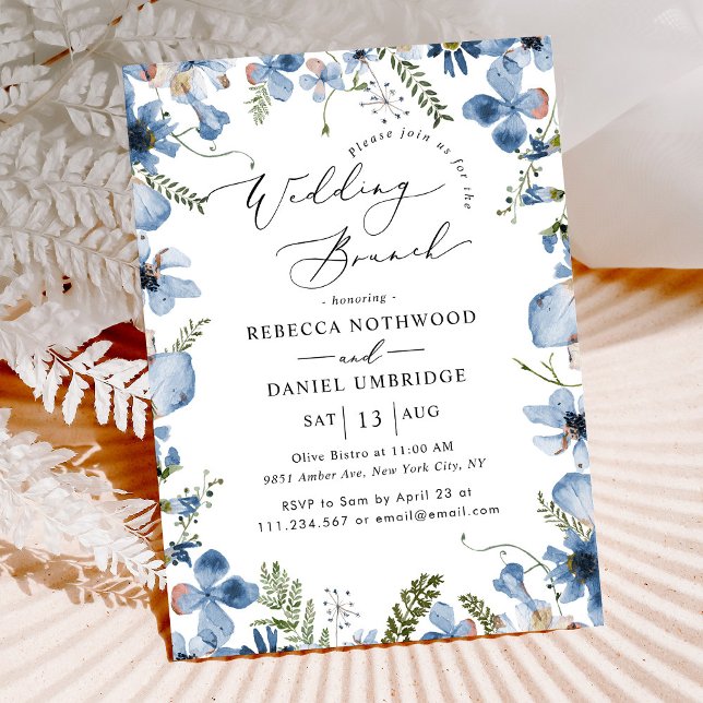 Invitation Mariage d'aquarelle bleu foncé (Créateur téléchargé)