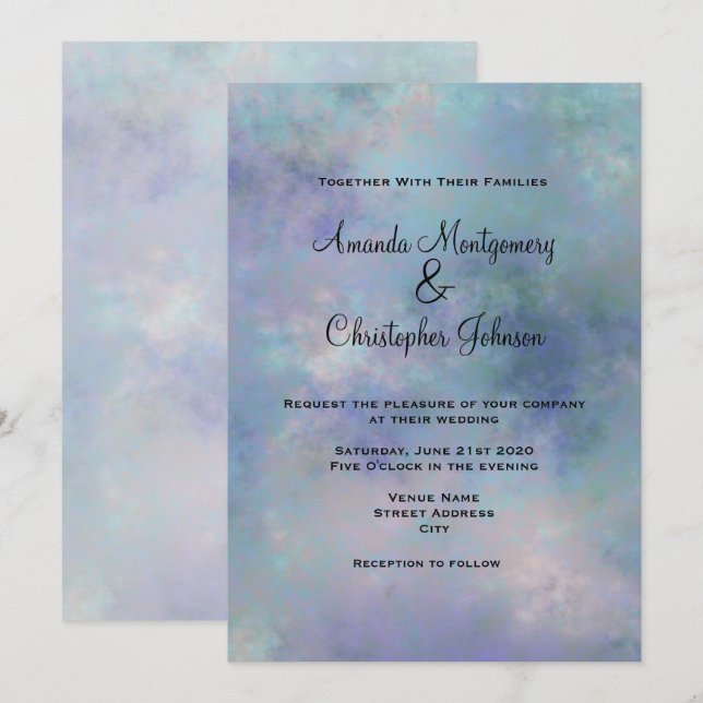 Invitation Mariage d'aquarelle bleu violet (Devant / Derrière)