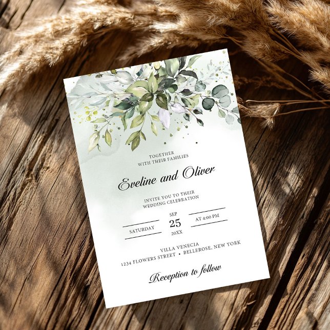 Invitation Mariage d'aquarelle boho eucalyptus vert moderne (Modern greenery boho eucalyptus watercolor wedding invitation)