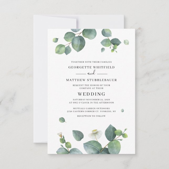 Invitation Mariage d'aquarelle botanique d'Eucalyptus (Devant)