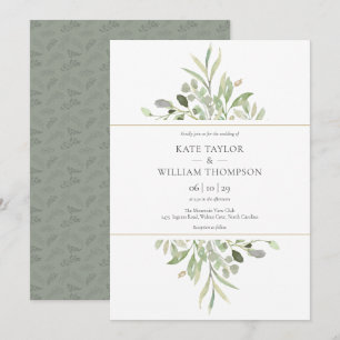 Invitation Mariage d'aquarelle Botanique Eucalyptus Greenery