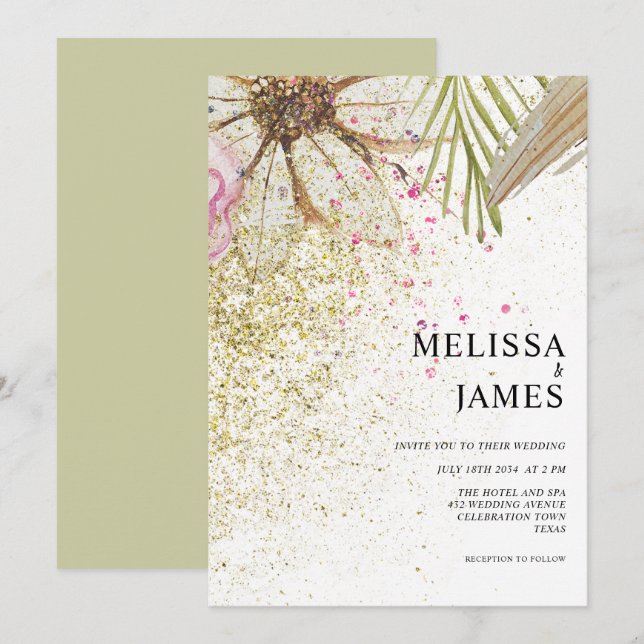 Invitation Mariage d'aquarelle botanique florale (Devant / Derrière)