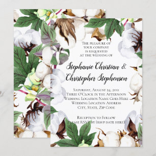 Invitation Mariage d'aquarelle brillant en fleur de coton