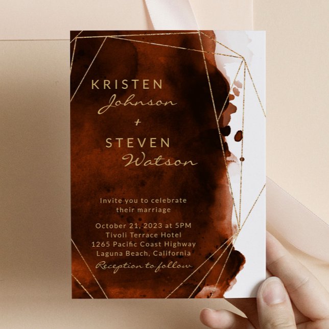 Invitation Mariage d'aquarelle Burange Terracotta (Créateur téléchargé)