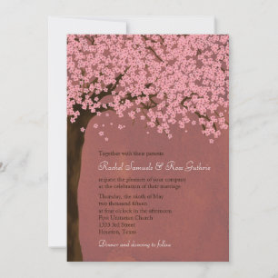 Invitation Mariage d'aquarelle Cherry Blossom / Sakura (Dusk)