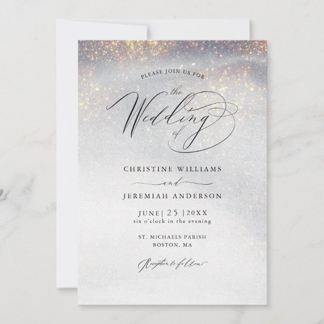 Invitation Mariage d'aquarelle chic Silver Gold (Devant)