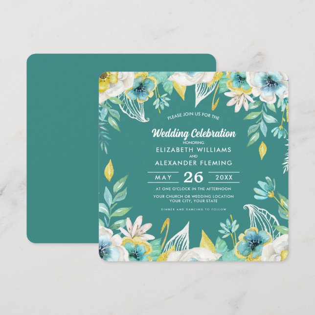 Invitation Mariage d'aquarelle couleur jaune-blanc (Devant / Derrière)