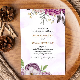 Invitation Mariage d'aquarelle couleur violet poussiéreux