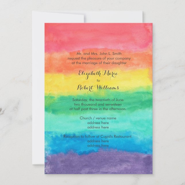 Invitation Mariage d'aquarelle d'arc-en-ciel (Devant)