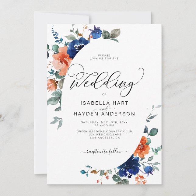 Invitation Mariage d'aquarelle de couleur de couleur de coule (Devant)