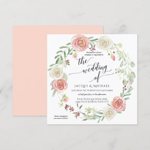 Invitation Mariage d'aquarelle de feuillage de Rose d'ivoire