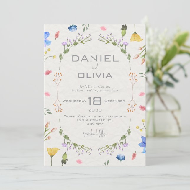Invitation Mariage d'aquarelle de fleurs d'ivoire (Debout devant)