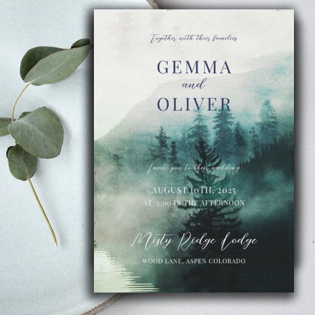 Invitation Mariage d'aquarelle de forêt rustique (Créateur téléchargé)