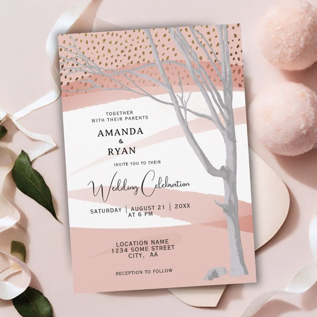Invitation Mariage d'aquarelle de l'arbre d'hiver rose vif (Créateur téléchargé)