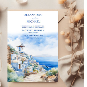 Invitation Mariage d'aquarelle de l'architecture de Santorin