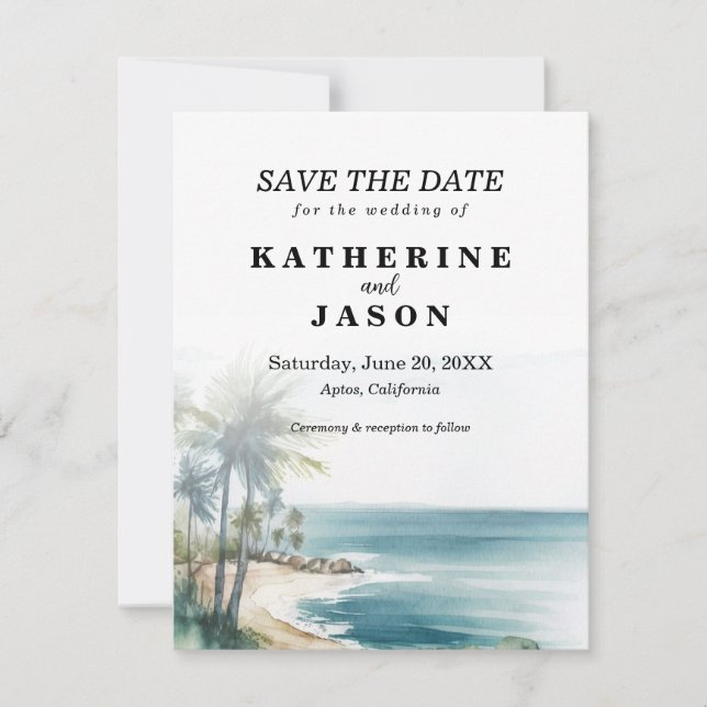 Invitation Mariage d'aquarelle de plage père Noël Cruz Aptos (Devant)