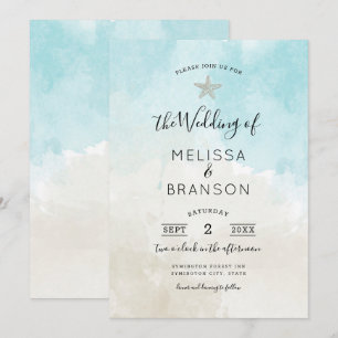 Invitation Mariage d'aquarelle de plage Starfish