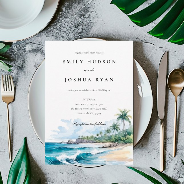 Invitation Mariage d'aquarelle de plage Tropical (Créateur téléchargé)