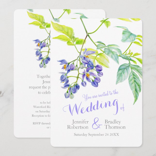 Invitation Mariage d'aquarelle de pomme de terre fleurie pour (Devant / Derrière)