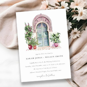 Invitation Mariage d'aquarelle de porte marocaine tropicale