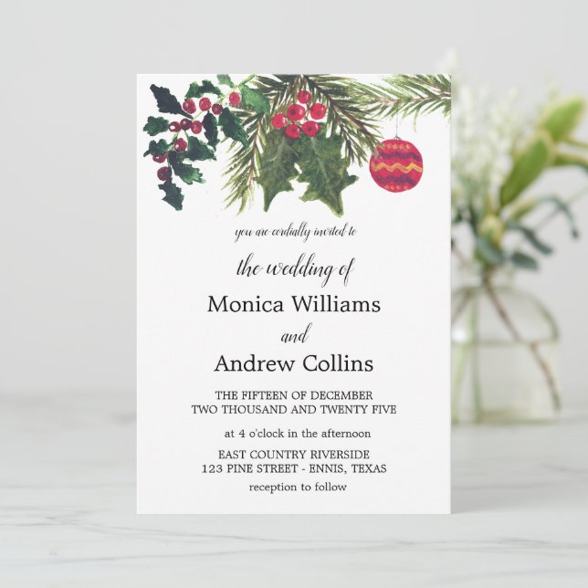 Invitation Mariage d'aquarelle de sapin d'hiver de Noël (Debout devant)