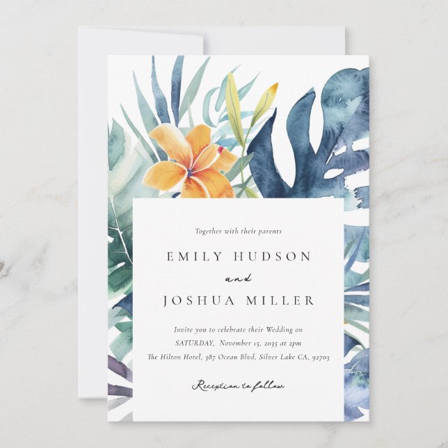 Invitation Mariage d'aquarelle d'été florale tropicale (Devant)