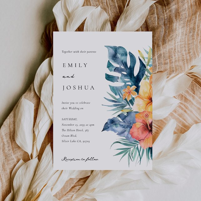 Invitation Mariage d'aquarelle d'été florale tropicale (Créateur téléchargé)