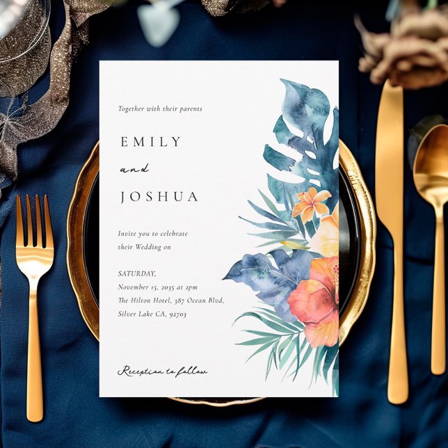 Invitation Mariage d'aquarelle d'été florale tropicale (Créateur téléchargé)