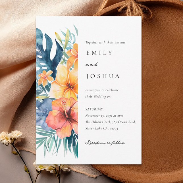 Invitation Mariage d'aquarelle d'été florale tropicale (Créateur téléchargé)