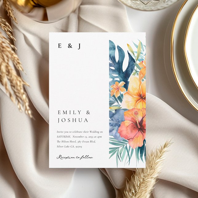 Invitation Mariage d'aquarelle d'été florale tropicale (Créateur téléchargé)