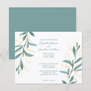 Invitation Mariage d'aquarelle doré vert